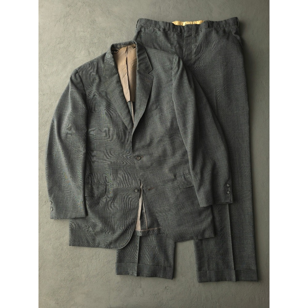 Vintage 1960s Hickey Freeman Grey Suit 44 Glen Plaid Made in USA